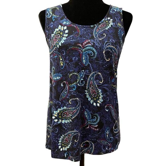 J. Jill Wearever Collection Navy Paisley Sleeveless Top Size XS - Picture 1 of 13